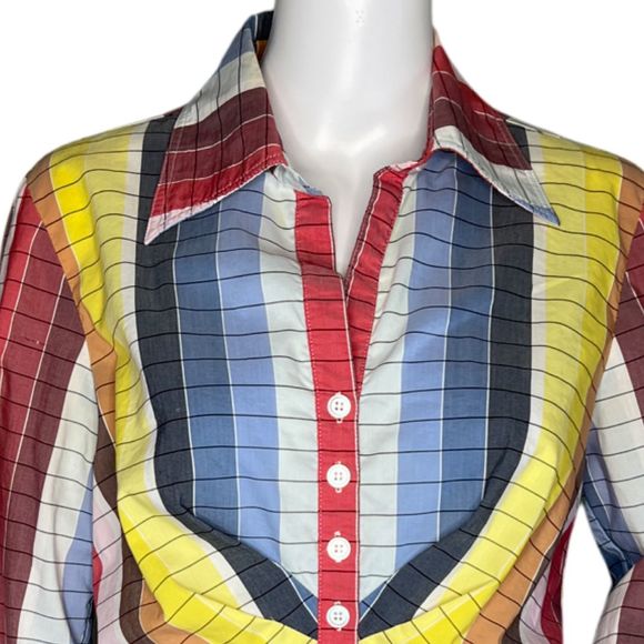 Finley  Shirt Womens Medium Multicolor Stripe Button Up Fun Colorful Y2K Retro - Picture 5 of 9
